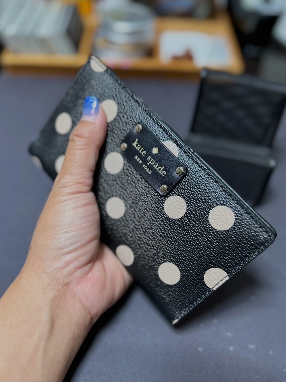 kate spade Black Wallet with Cream Polka Dots